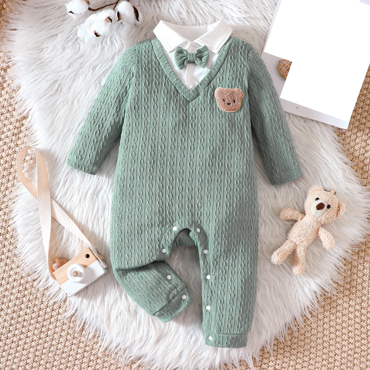 Fashionable & Warm Polo Neck Romper for Baby