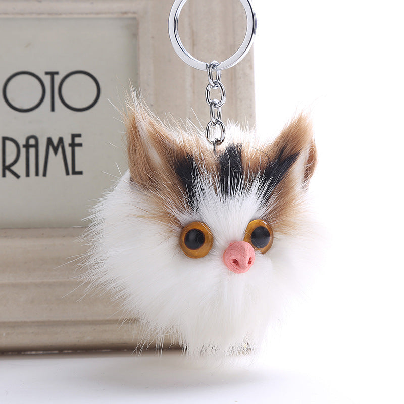 Owl Faux Rabbit Fur Ball Keychain