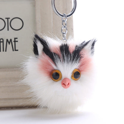 Owl Faux Rabbit Fur Ball Keychain