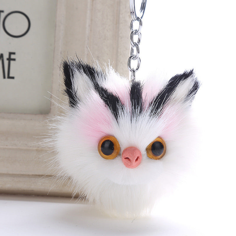 Owl Faux Rabbit Fur Ball Keychain