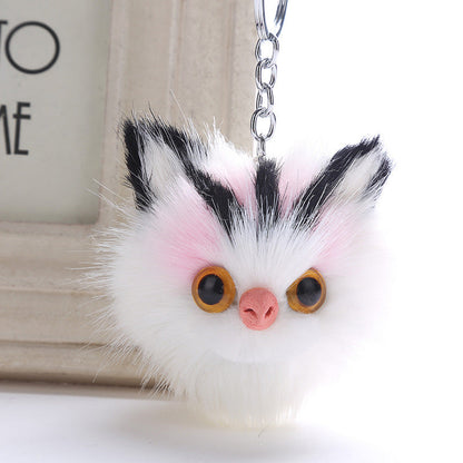 Owl Faux Rabbit Fur Ball Keychain