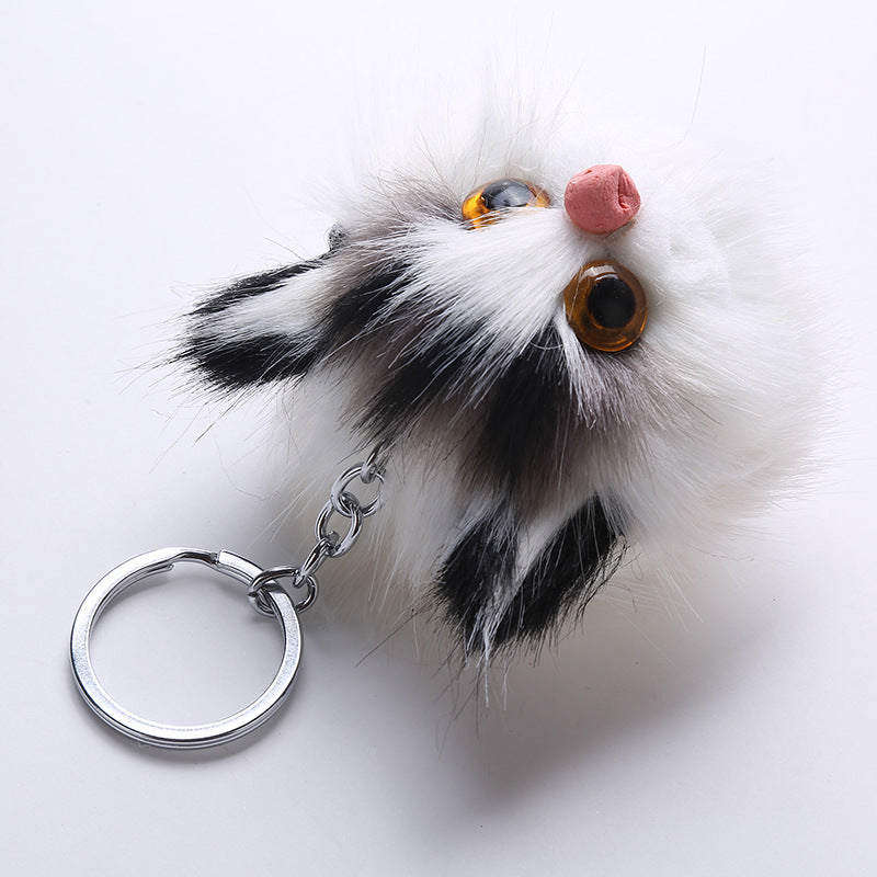 Owl Faux Rabbit Fur Ball Keychain