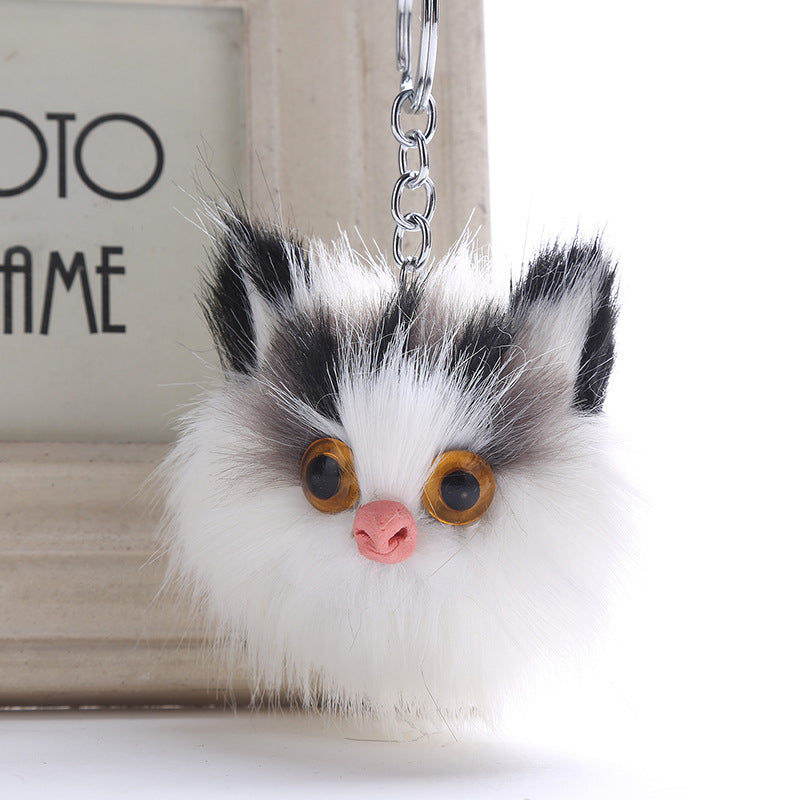 Owl Faux Rabbit Fur Ball Keychain