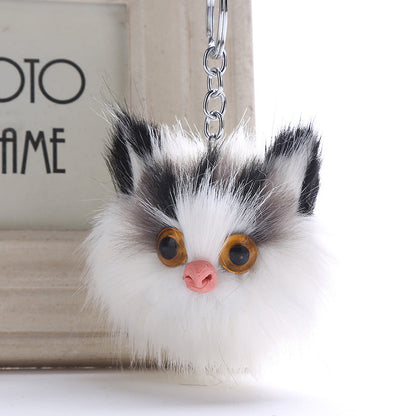 Owl Faux Rabbit Fur Ball Keychain