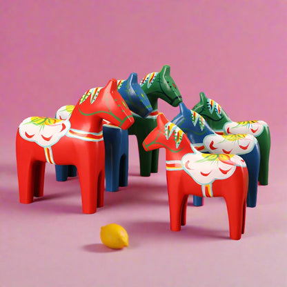 Painted Wooden Horse Ornaments From Dala, Sweden