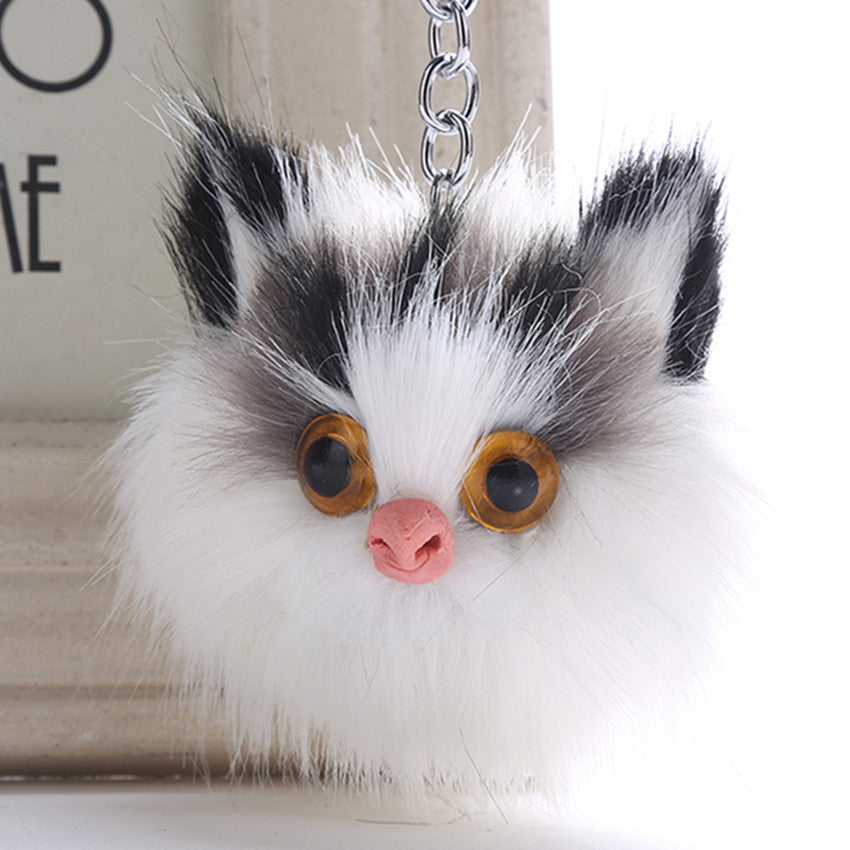 Owl Faux Rabbit Fur Ball Keychain