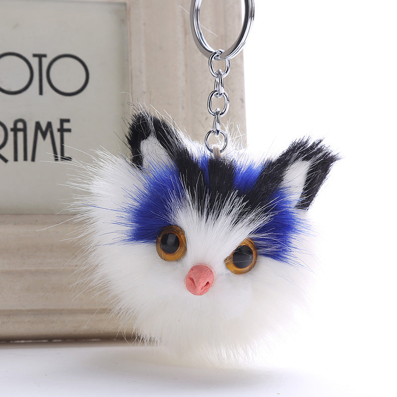 Owl Faux Rabbit Fur Ball Keychain