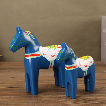 Painted Wooden Horse Ornaments From Dala, Sweden
