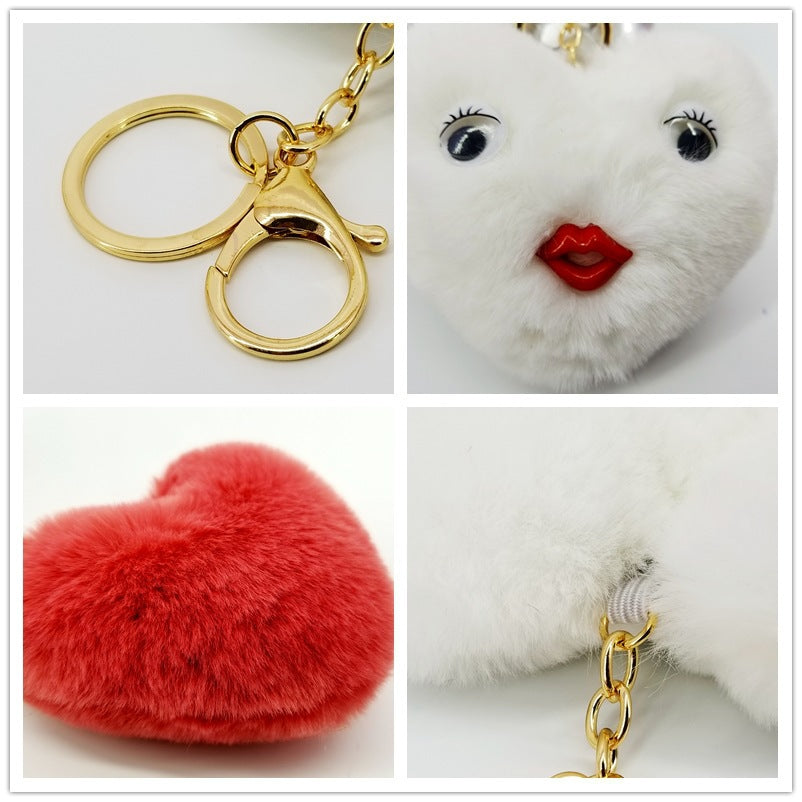 Alloy Cute Love Fur Ball Key Chain