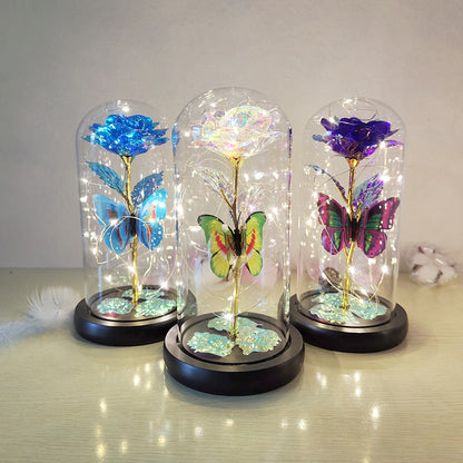 Gold Leaf Rose Flower Preserved Flower Glass Cover