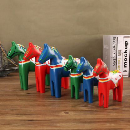 Painted Wooden Horse Ornaments From Dala, Sweden