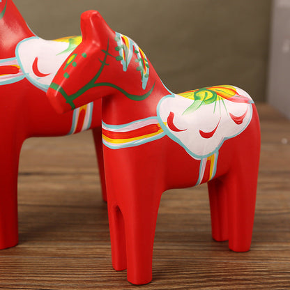 Painted Wooden Horse Ornaments From Dala, Sweden