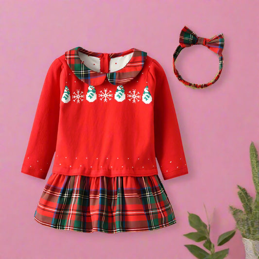 Baby Kid Girls Checked Crochet Dresses And Bow Headwear