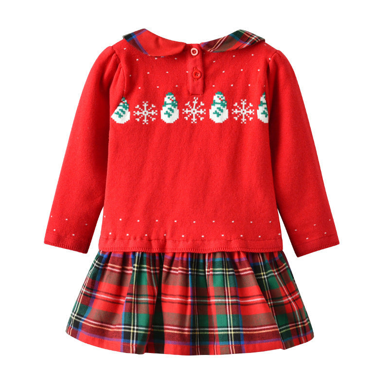 Baby Kid Girls Checked Crochet Dresses And Bow Headwear