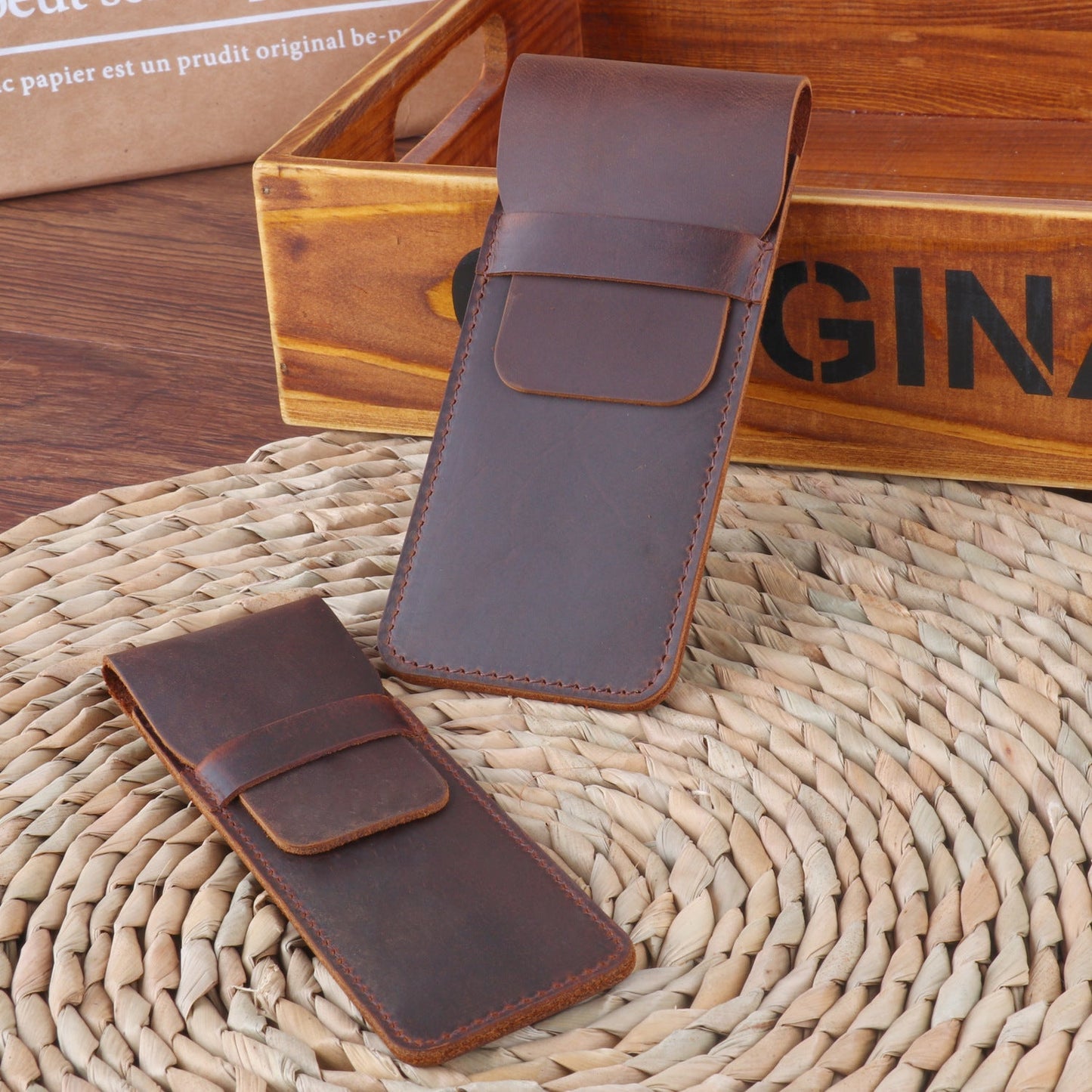 Genuine Vintage Handmade Cowhide Pencil Case