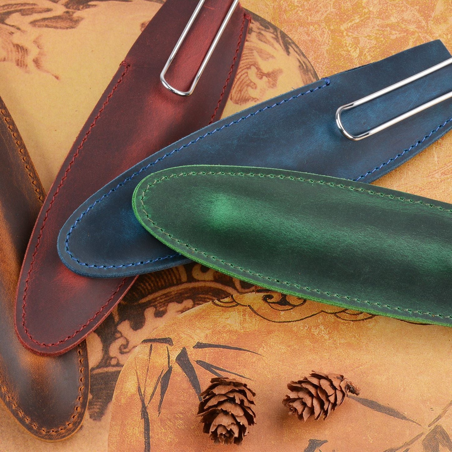 Header Cowhide Single Support Steel Pen Leather Case