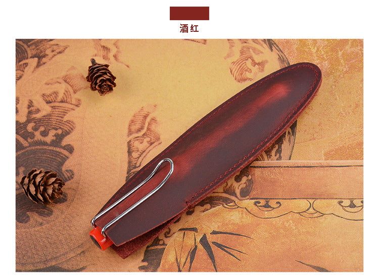 Header Cowhide Single Support Steel Pen Leather Case