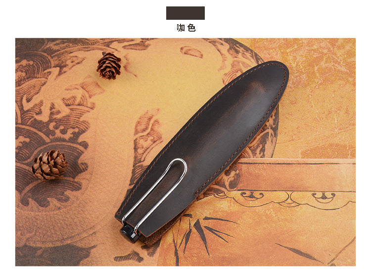 Header Cowhide Single Support Steel Pen Leather Case