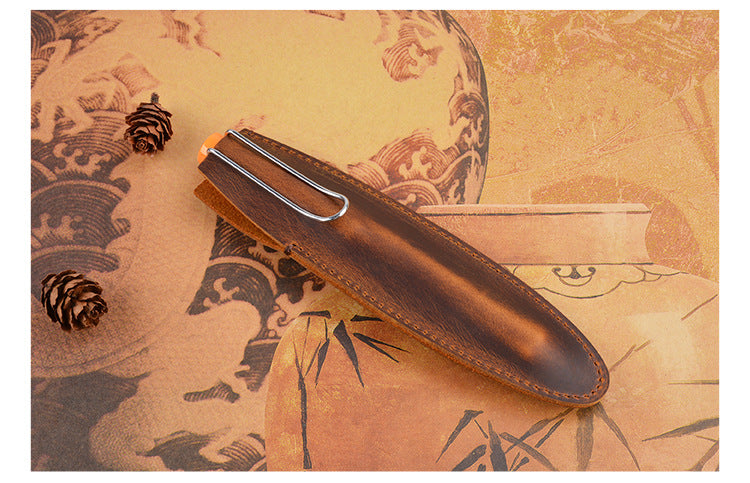Header Cowhide Single Support Steel Pen Leather Case