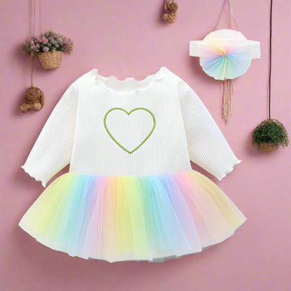 Baby Girls Rainbow Love heart Lace Rompers Headwear