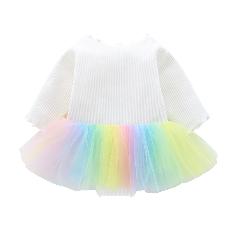 Baby Girls Rainbow Love heart Lace Rompers Headwear