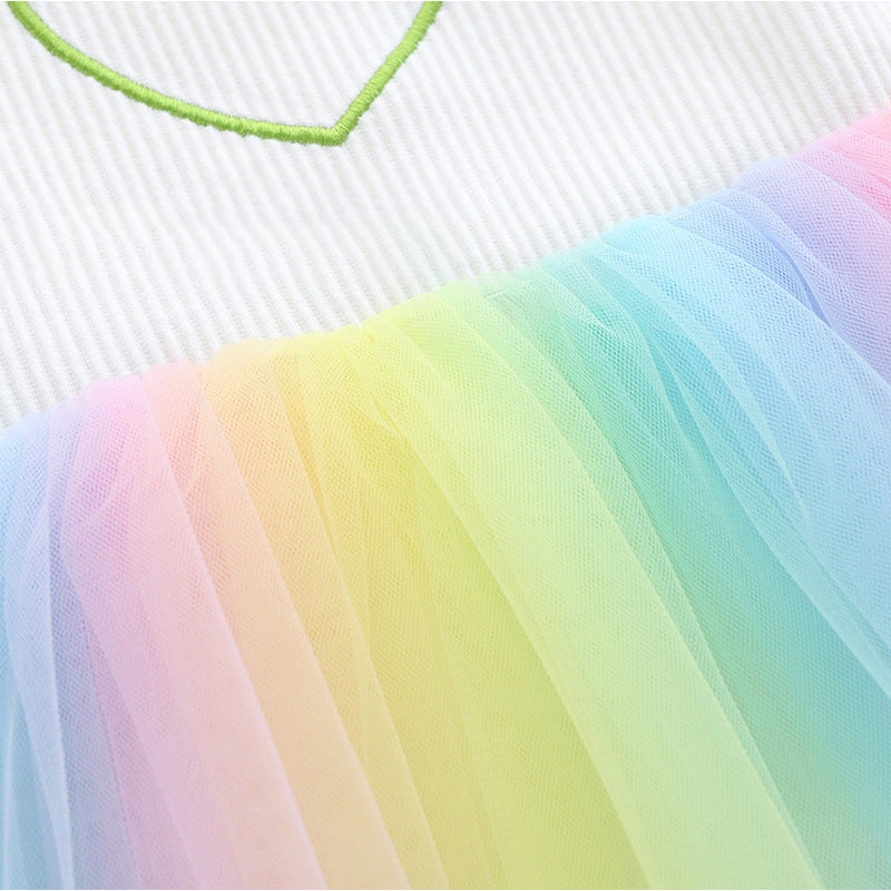 Baby Girls Rainbow Love heart Lace Rompers Headwear