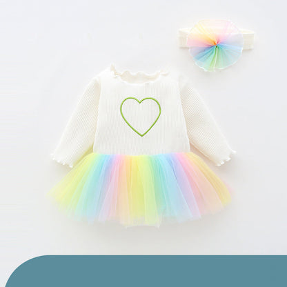 Baby Girls Rainbow Love heart Lace Rompers Headwear