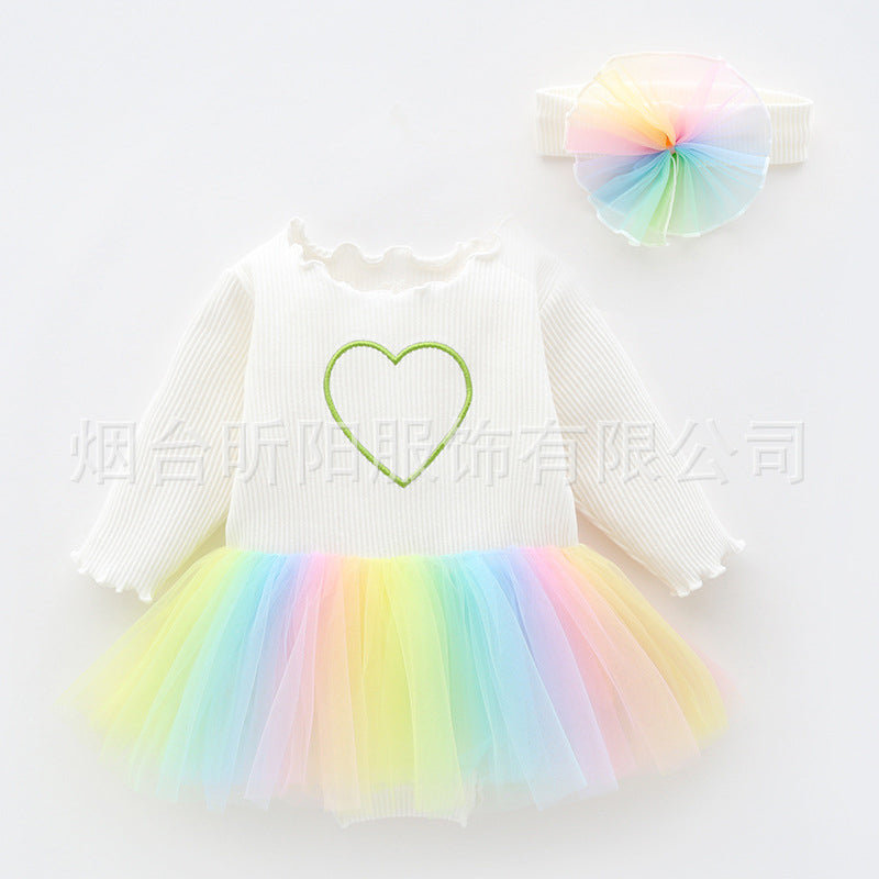Baby Girls Rainbow Love heart Lace Rompers Headwear