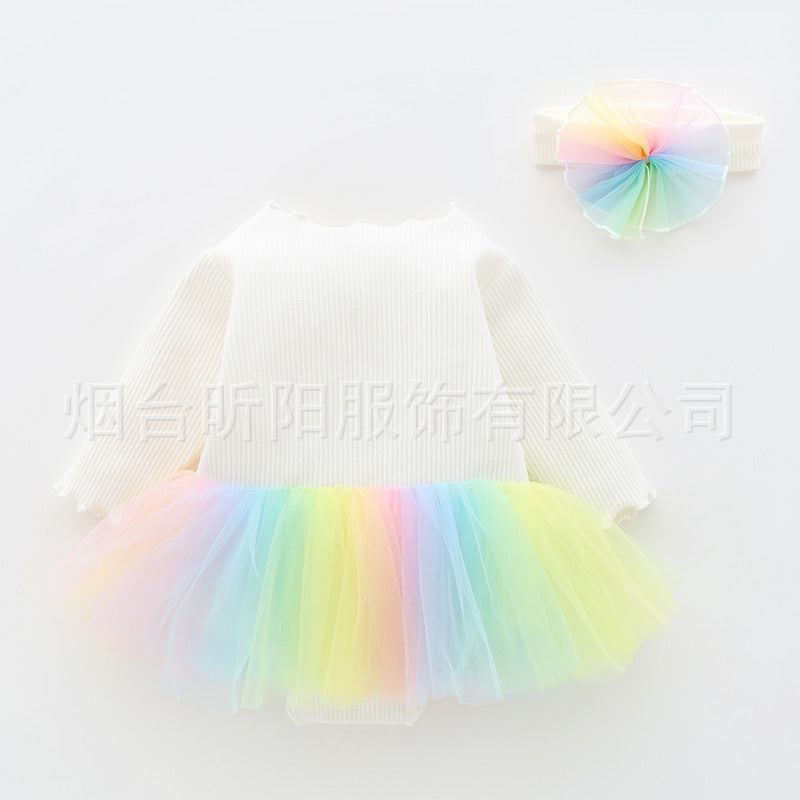 Baby Girls Rainbow Love heart Lace Rompers Headwear