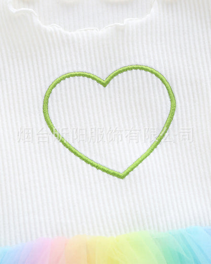 Baby Girls Rainbow Love heart Lace Rompers Headwear