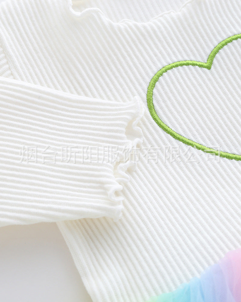 Baby Girls Rainbow Love heart Lace Rompers Headwear