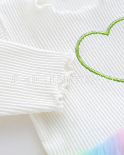 Baby Girls Rainbow Love heart Lace Rompers Headwear