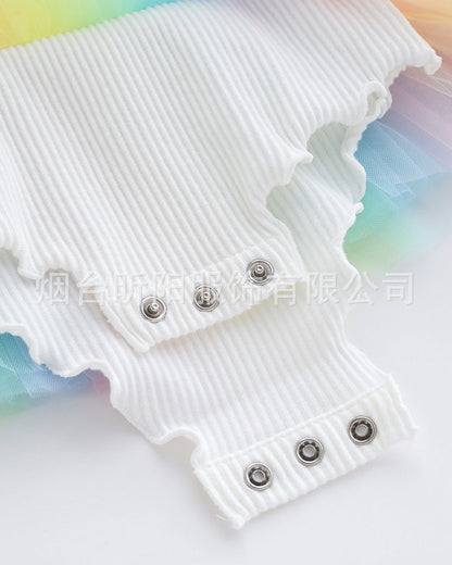 Baby Girls Rainbow Love heart Lace Rompers Headwear