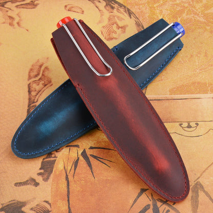 Header Cowhide Single Support Steel Pen Leather Case