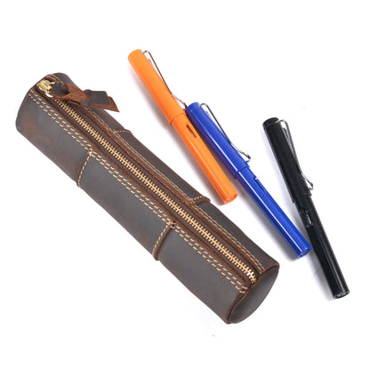 Vintage Genuine First Layer Crazy Horse Leather Handmade Pencil Case