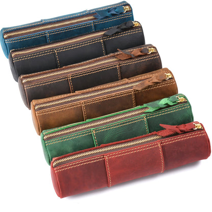 Vintage Genuine First Layer Crazy Horse Leather Handmade Pencil Case