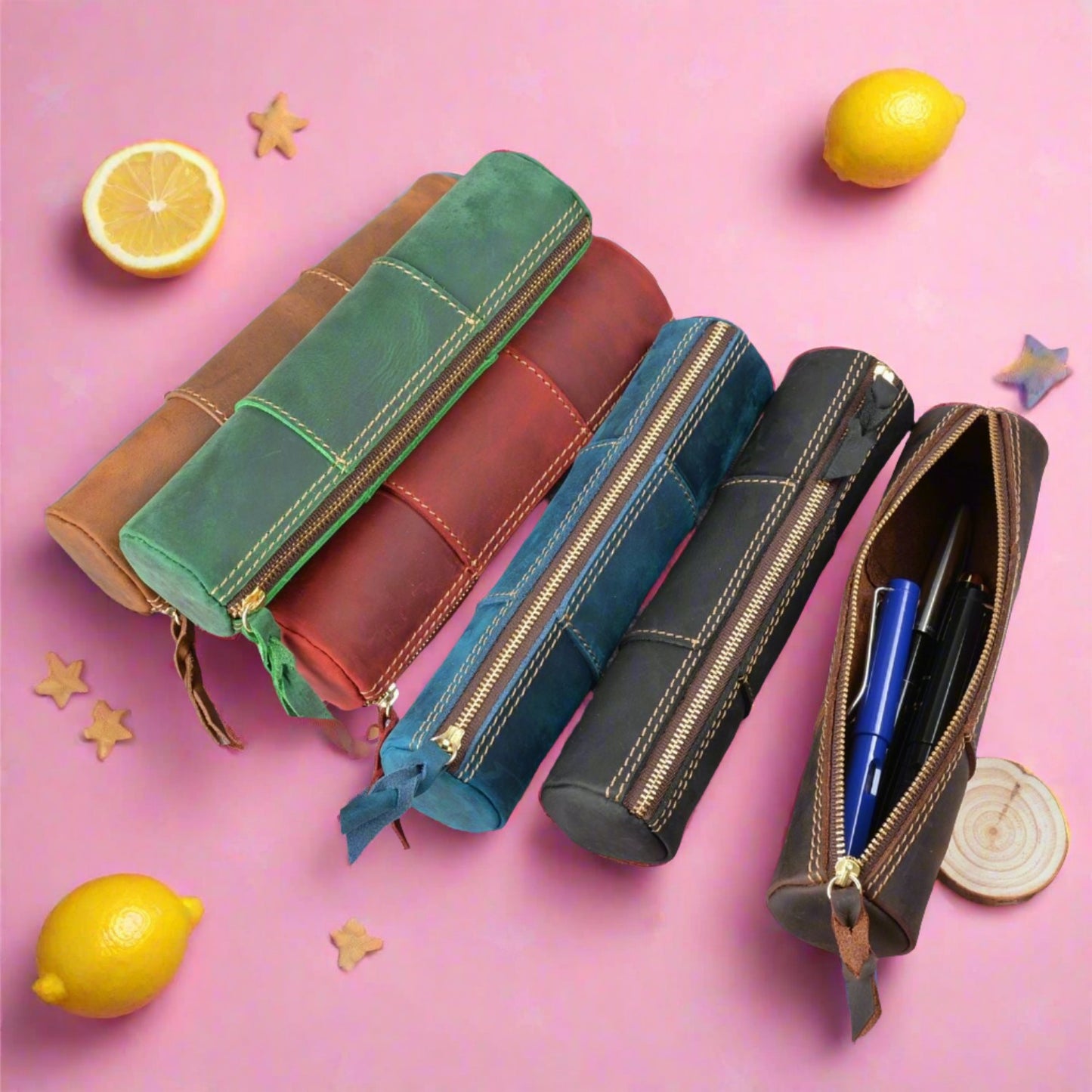 Vintage Genuine First Layer Crazy Horse Leather Handmade Pencil Case
