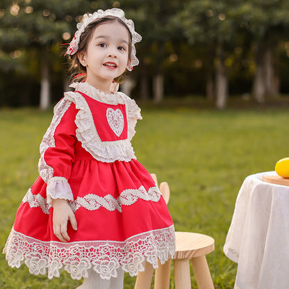 Baby Kid Girls Love heart Bow Princess Dresses And Headwear