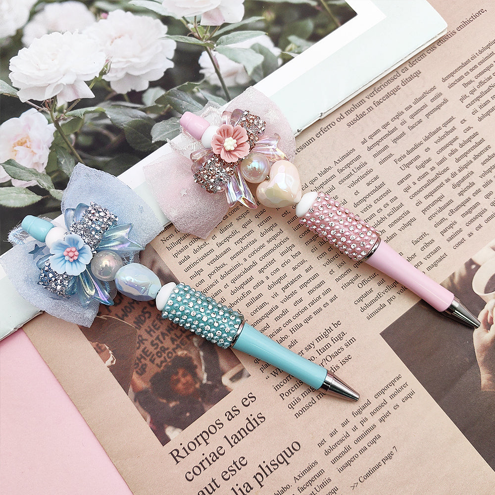 Beaded Handmade DIY Boutique BOW Rhinestone Gravel Pen