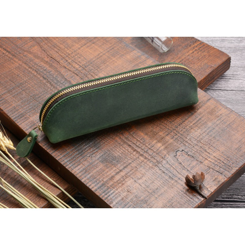 Crazy Horse Leather Zipper Handmade Fashion Vintage Pencil Case