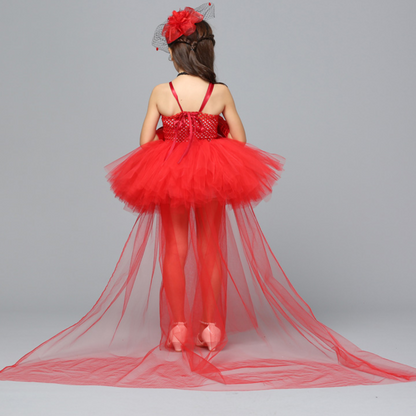 Trailing Red Pop Princess Halloween Tulle Costume Dress Set