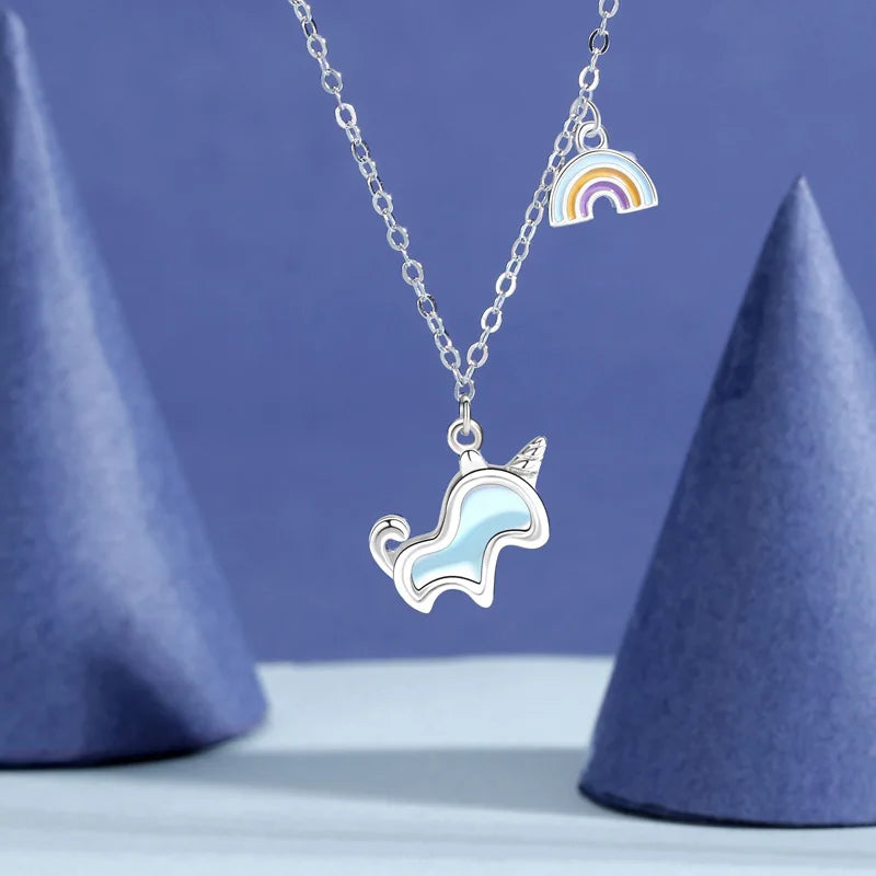 Silver Plated Opal Unicorn Necklace
