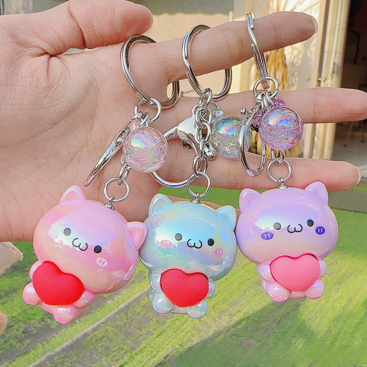 Cartoon Acrylic Care Bear Colorful Electroplating Keychain