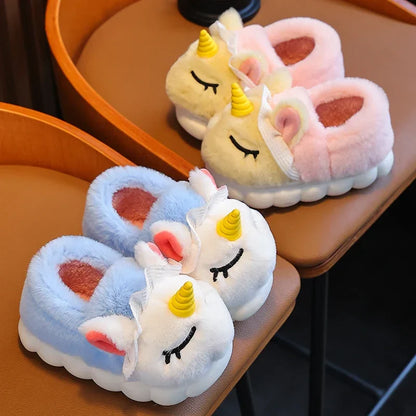 Kids Plush Unicorn Slippers