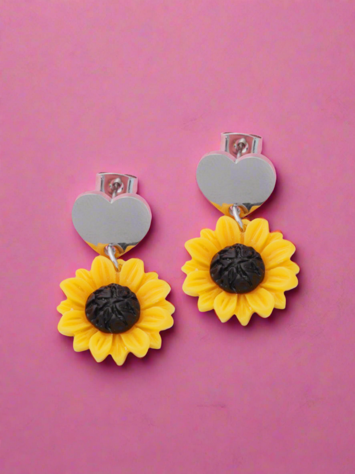 Sunny Love Heart and Sunflower Drop Earrings