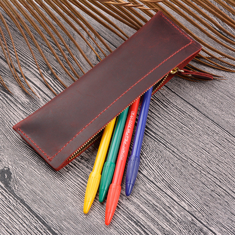 Retro Leather Head Layer Crazy Horse Handmade Pen Bag