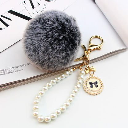Pearl Chain Plush 8cm Fur Ball Keychain