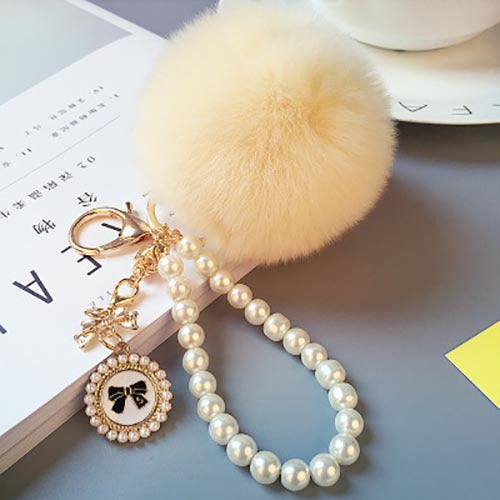 Pearl Chain Plush 8cm Fur Ball Keychain