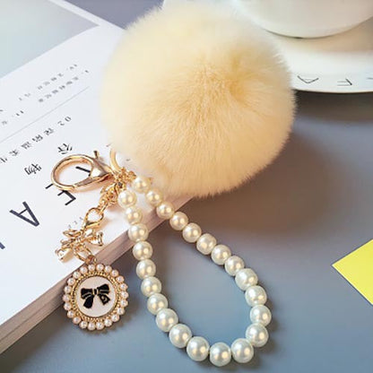 Pearl Chain Plush 8cm Fur Ball Keychain