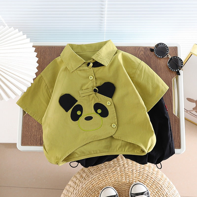 Boys' Cotton Panda Shirt and Shorts Set